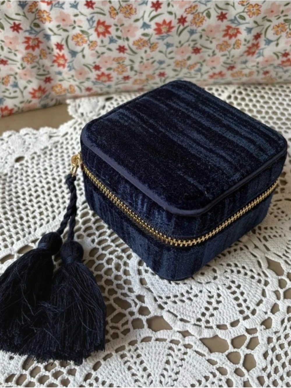 NWOT Sezane velvet jewelry box blue